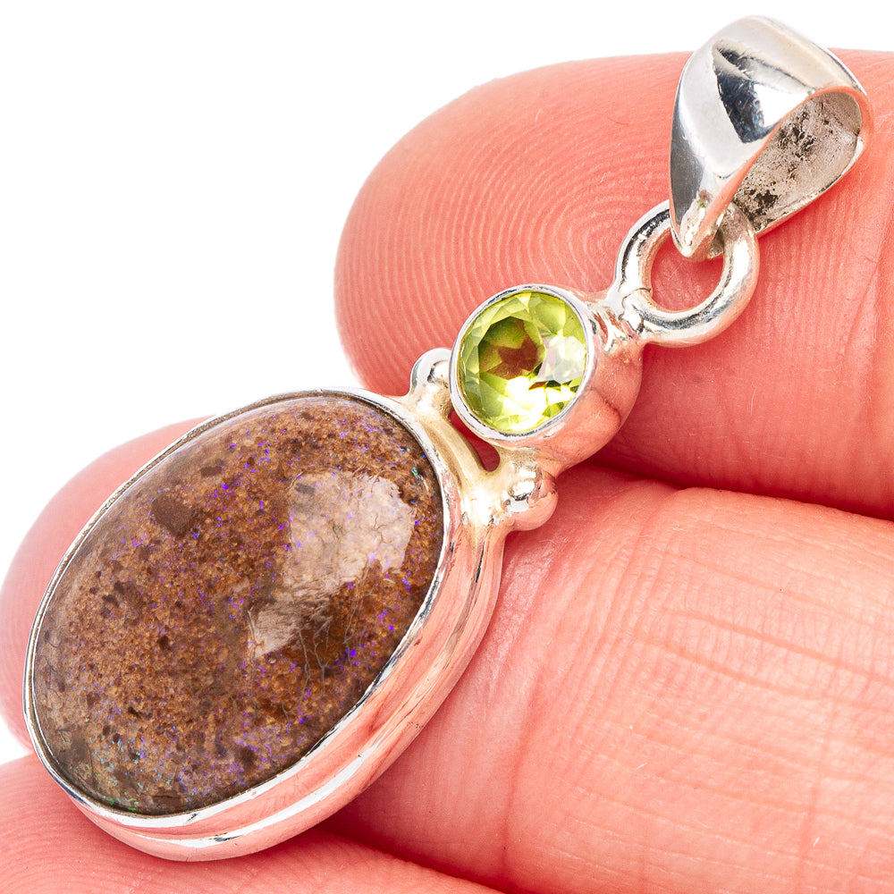 Rare Andamooka Opal, Peridot Pendant 1 3/8" (925 Sterling Silver) P44122