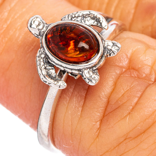 Baltic Amber Sea Turtle Ring Size 6 Adjustable (.925 Sterling Silver)