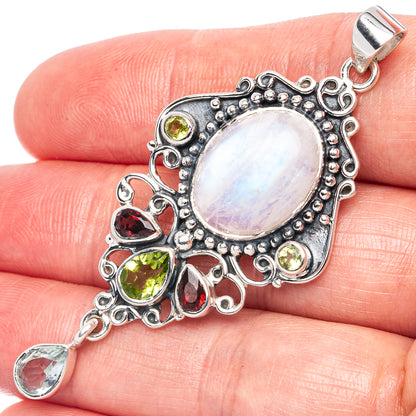 Signature Rainbow Moonstone, Peridot, Garnet, Blue Topaz Pendant 2 3/8" (925 Sterling Silver) P42300