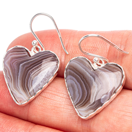 Botswana Agate Heart Earrings 1 1/4" (925 Sterling Silver) E1123