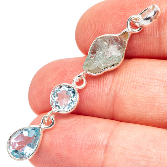 Dainty Aquamarine, Blue Topaz Pendant 1 7/8" (925 Sterling Silver) P45227