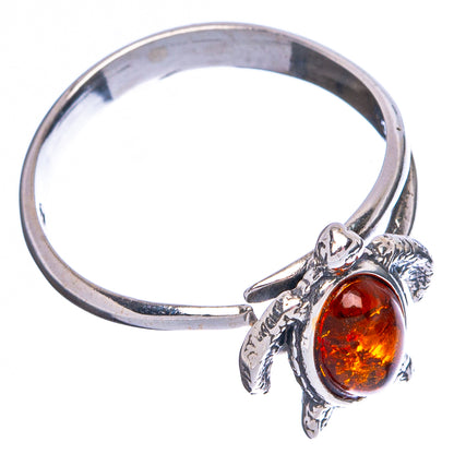 Baltic Amber Sea Turtle Ring Size 6 Adjustable (.925 Sterling Silver)