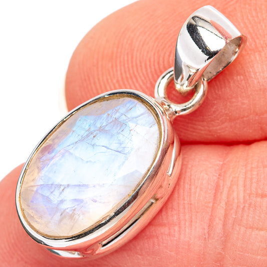 Faceted Rainbow Moonstone Pendant 1" (.925 Sterling Silver)