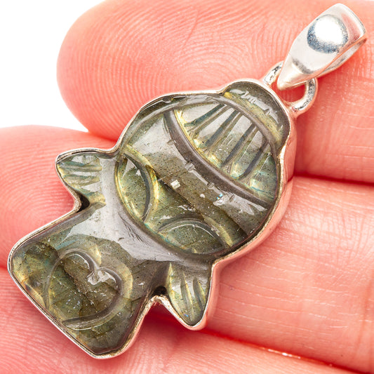 Carved Labradorite Kid Pendant 1 1/2" (925 Sterling Silver) P44250