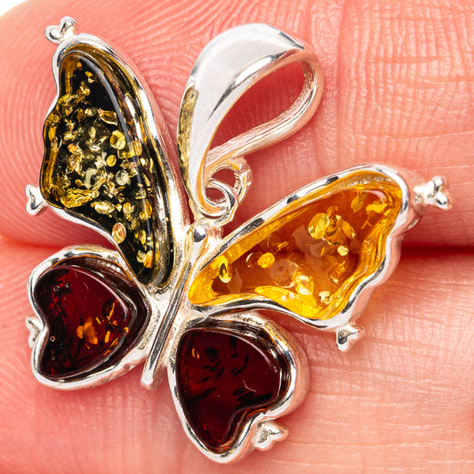 Baltic Amber Butterfly Pendant 7/8" (.925 Sterling Silver)