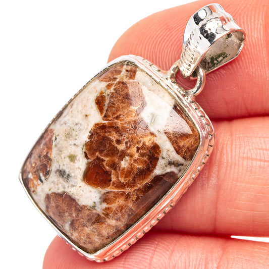 Spessartine Garnet In Limestone Pendant 1 3/8" (.925 Sterling Silver)