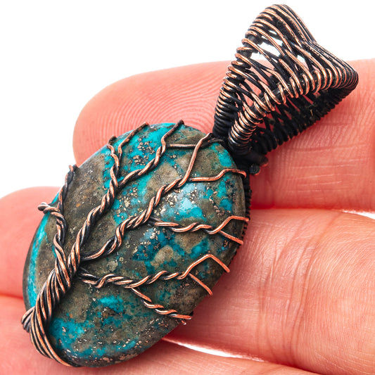 Turquoise Tree of Life Pendant 1 3/4" (Oxidized Copper)