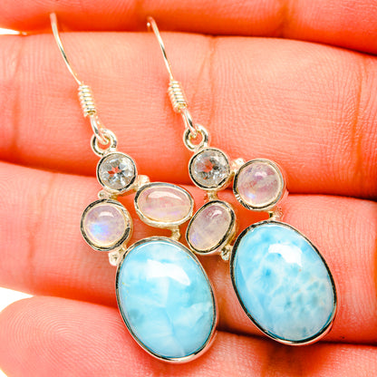 Larimar, Rainbow Moonstone, Blue Topaz Earrings handcrafted by Ana Silver Co - EARR419264