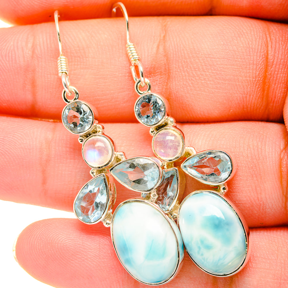 Larimar, Rainbow Moonstone, Blue Topaz Earrings handcrafted by Ana Silver Co - EARR419267