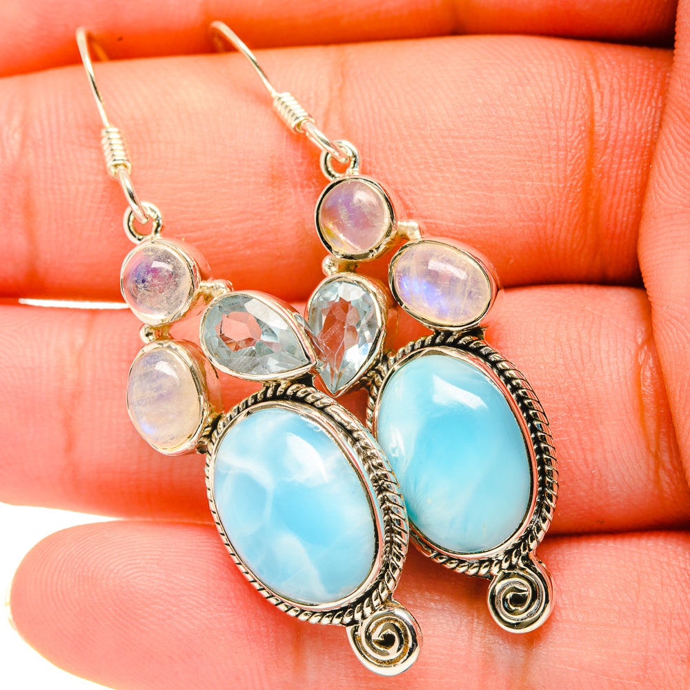 Larimar, Rainbow Moonstone, Blue Topaz Earrings handcrafted by Ana Silver Co - EARR419269