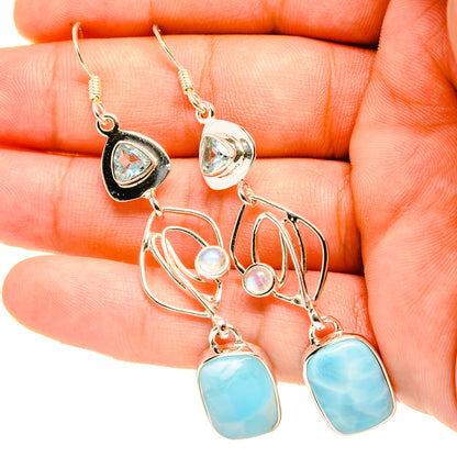 Larimar, Blue Topaz Earrings handcrafted by Ana Silver Co - EARR419285