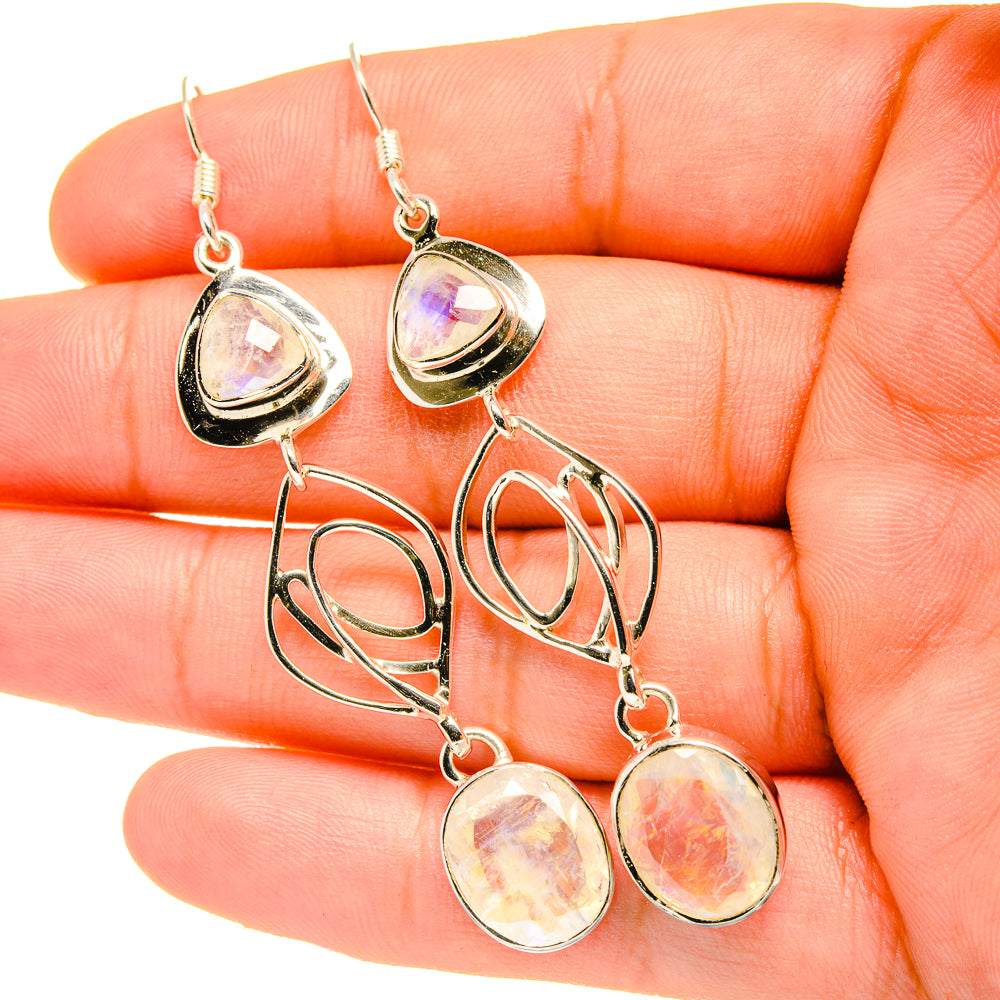 Rainbow Moonstone Earrings handcrafted by Ana Silver Co - EARR419298