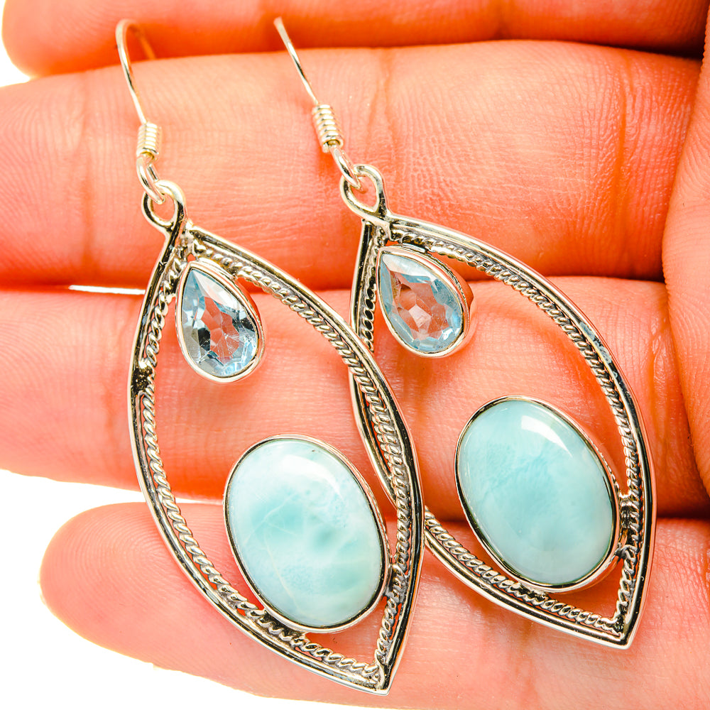 Larimar, Blue Topaz Earrings handcrafted by Ana Silver Co - EARR419301