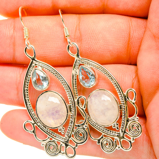 Rainbow Moonstone, Blue Topaz Earrings handcrafted by Ana Silver Co - EARR419308