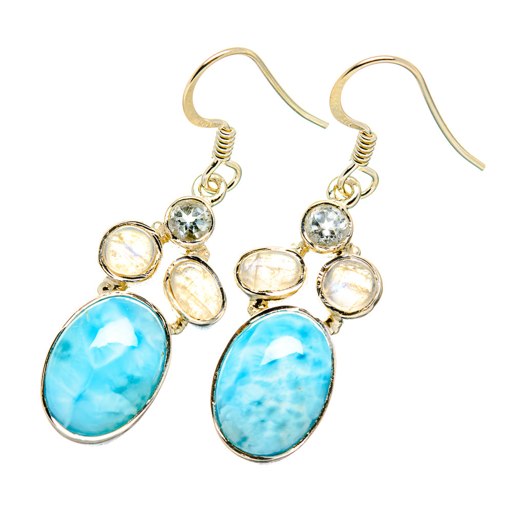 Larimar, Rainbow Moonstone, Blue Topaz Earrings handcrafted by Ana Silver Co - EARR419264