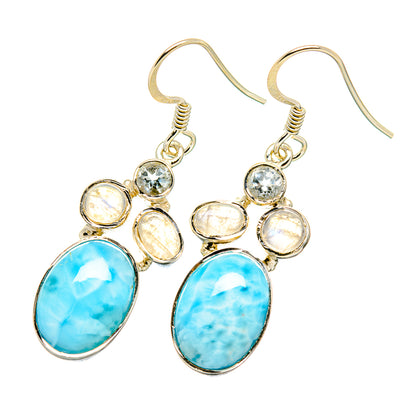 Larimar, Rainbow Moonstone, Blue Topaz Earrings handcrafted by Ana Silver Co - EARR419264