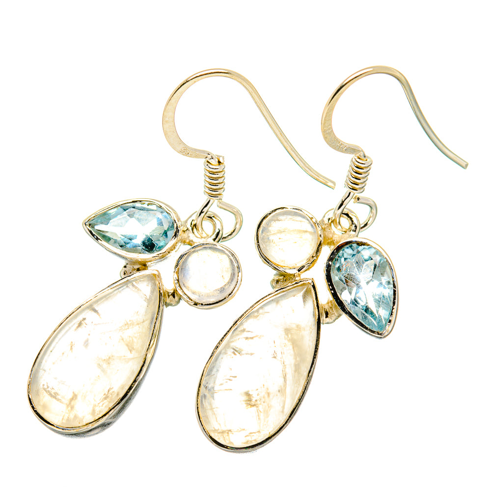 Rainbow Moonstone, Blue Topaz Earrings handcrafted by Ana Silver Co - EARR419265