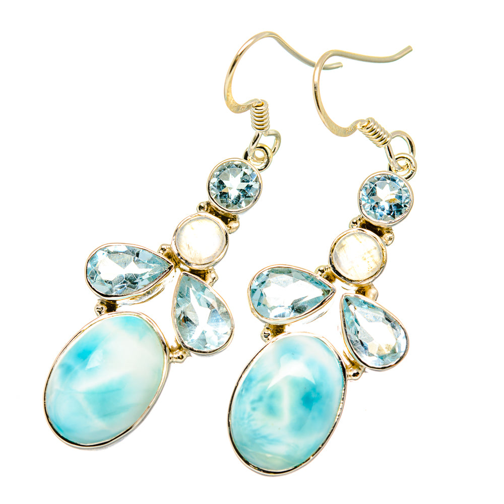 Larimar, Rainbow Moonstone, Blue Topaz Earrings handcrafted by Ana Silver Co - EARR419267