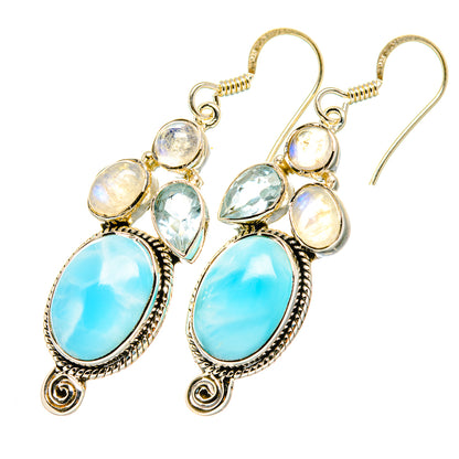 Larimar, Rainbow Moonstone, Blue Topaz Earrings handcrafted by Ana Silver Co - EARR419269