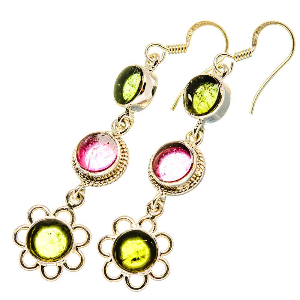 Green Tourmaline, Pink Tourmaline Earrings handcrafted by Ana Silver Co - EARR419278