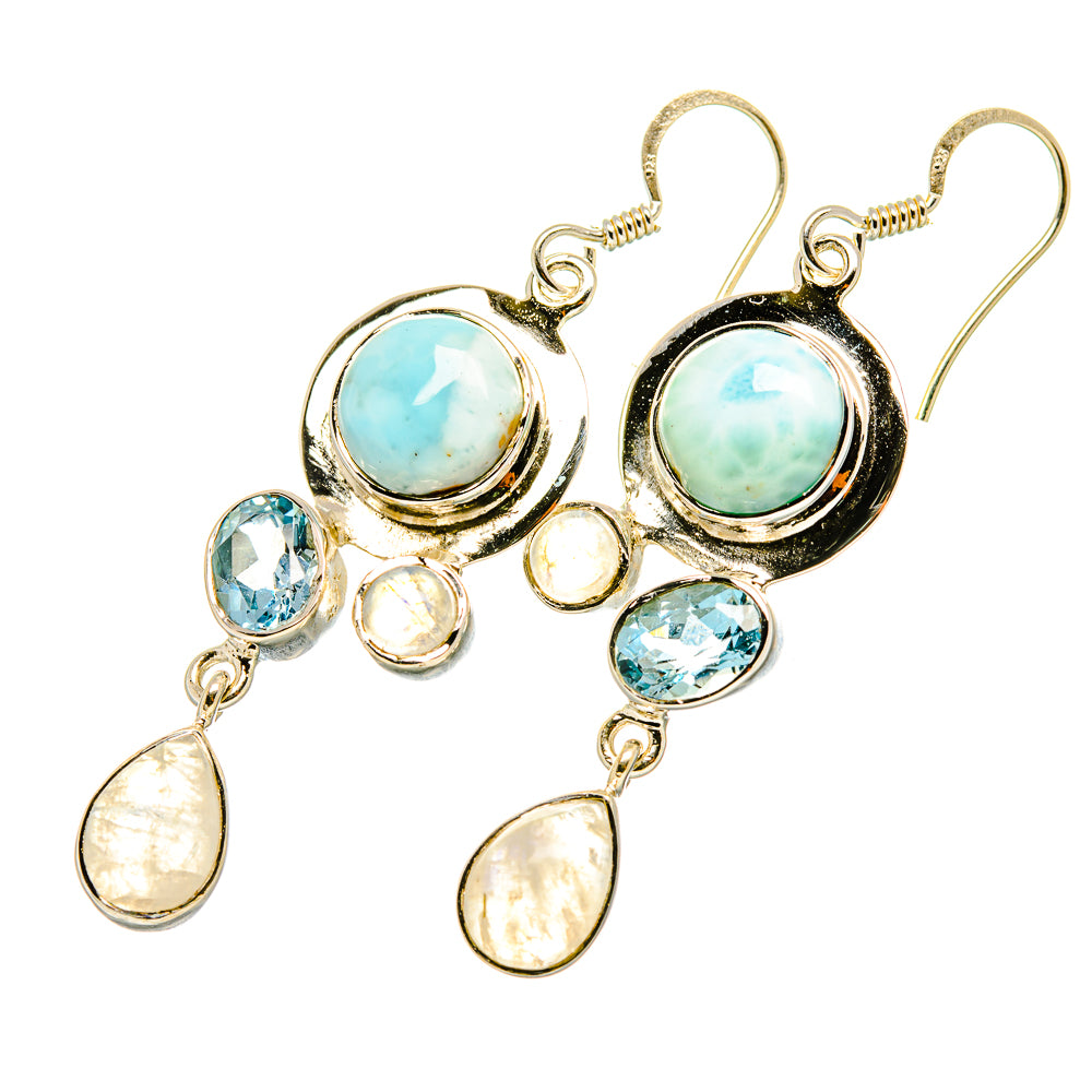 Larimar, Blue Topaz, Rainbow Moonstone Earrings handcrafted by Ana Silver Co - EARR419286