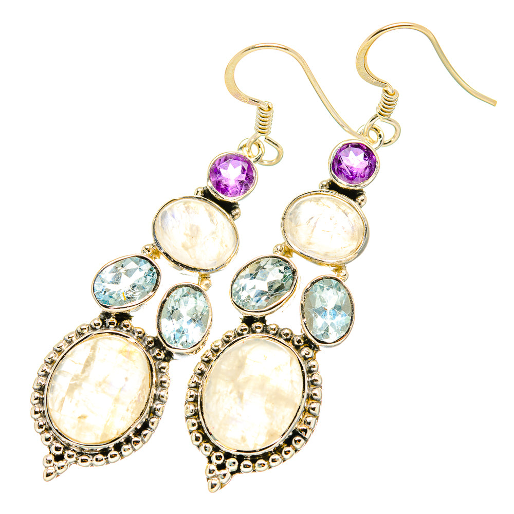 Rainbow Moonstone, Blue Topaz, Amethyst Earrings handcrafted by Ana Silver Co - EARR419303