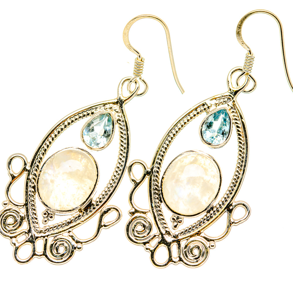 Rainbow Moonstone, Blue Topaz Earrings handcrafted by Ana Silver Co - EARR419308