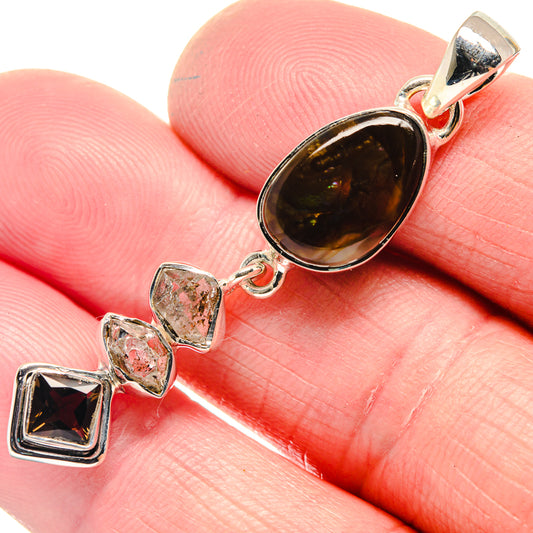 Mexican Fire Agate, Smoky Quartz, Herkimer Diamond Pendants handcrafted by Ana Silver Co - PD18659