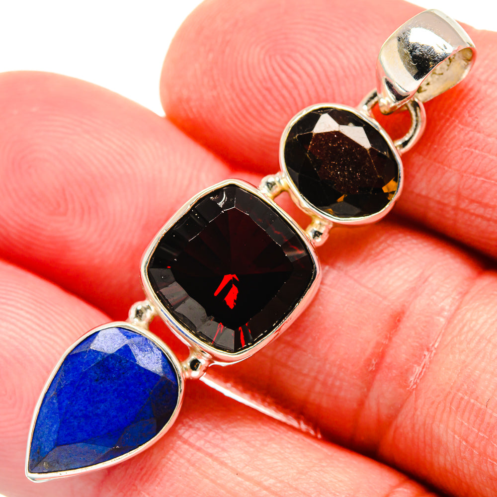 Garnet, Smoky Quartz, Lapis Lazuli Pendants handcrafted by Ana Silver Co - PD21775
