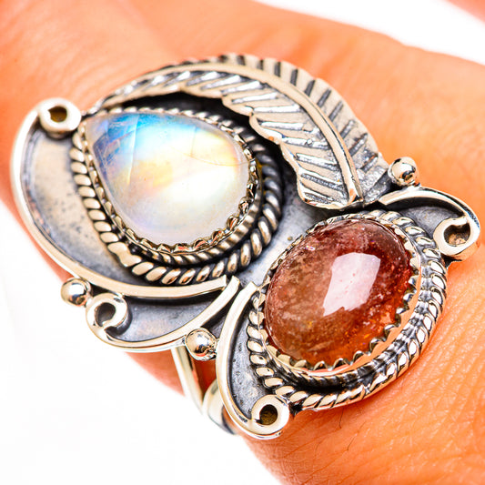 Rainbow Moonstone Rings handcrafted by Ana Silver Co - RING112421