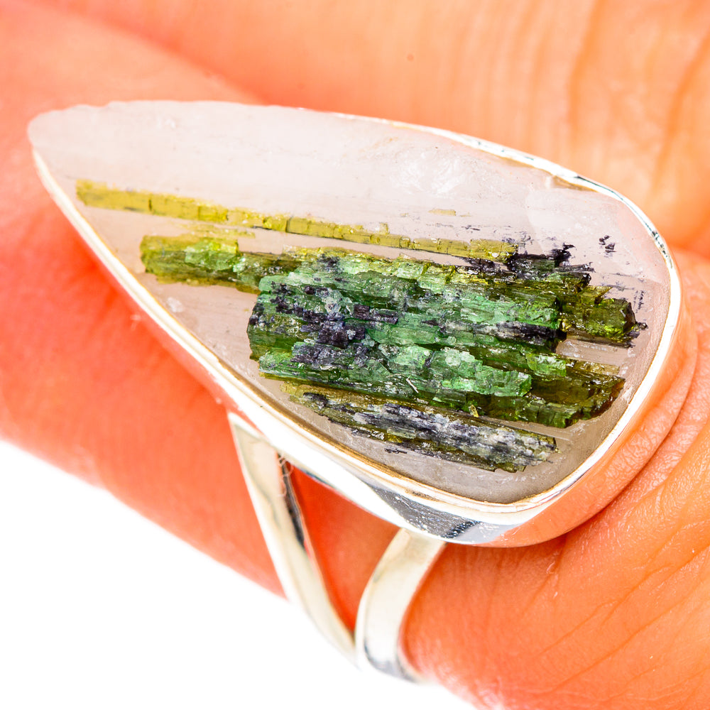 Green Tourmaline In Quartz Rings handcrafted by Ana Silver Co - RING120896