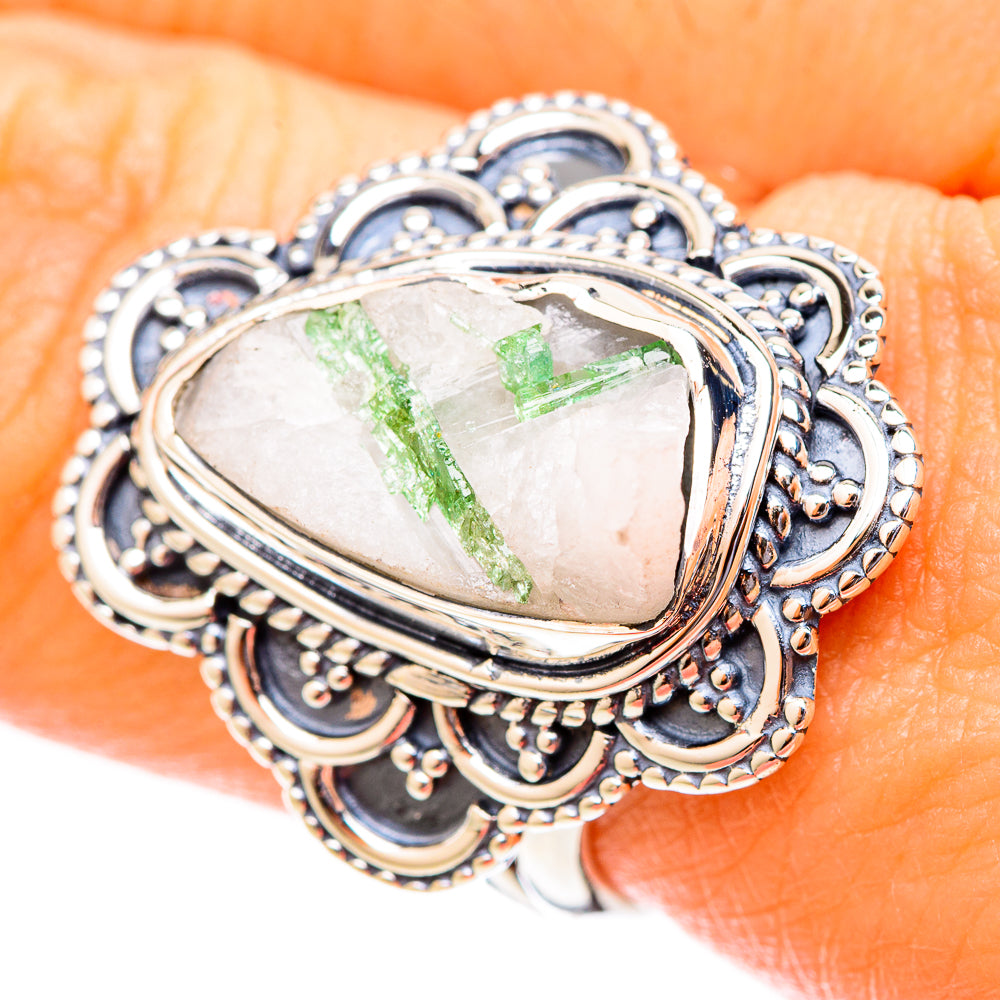 Green Tourmaline In Quartz Rings handcrafted by Ana Silver Co - RING121401