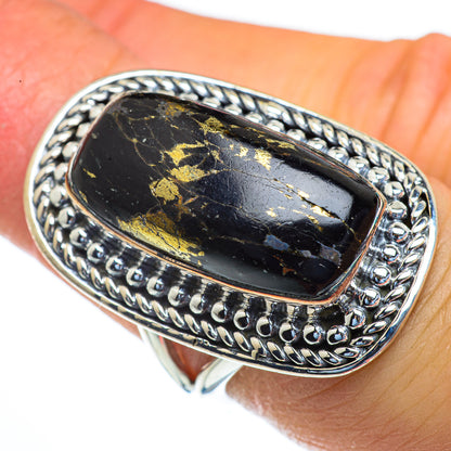 Pyrite In Black Onyx Rings handcrafted by Ana Silver Co - RING44256