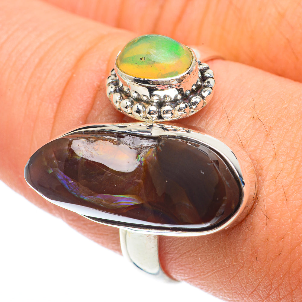 Mexican Fire Agate, Ethiopian Opal Rings handcrafted by Ana Silver Co - RING64721