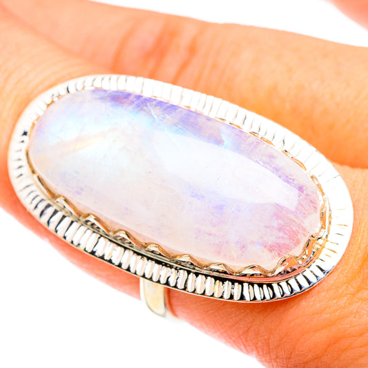 Rainbow Moonstone Rings handcrafted by Ana Silver Co - RING74975