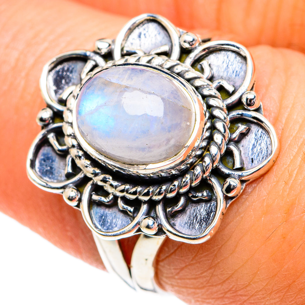 Rainbow Moonstone Rings handcrafted by Ana Silver Co - RING81836