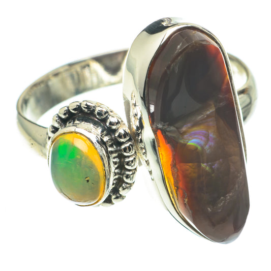 Mexican Fire Agate, Ethiopian Opal Rings handcrafted by Ana Silver Co - RING64721